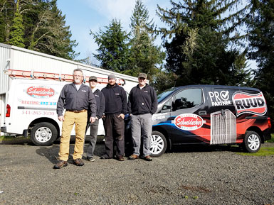 Paul Schneidecker and his team with Schneidecker Heating and Air Show off their new RUUD®-wrapped Nissan fleet vehicle.