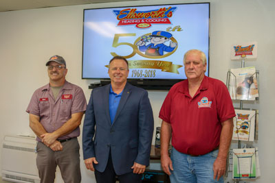 Ellsworth’s Heating and Cooling Warehouse Manager Carl Pinault, (12 years with company) President Will Barnes and Service Manager Jack McKinley (22 years with company).