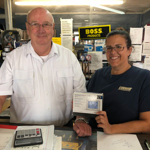 David Brame and Valerie Daigle at Solar Supply with WR Thermostat