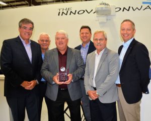 Danfoss recognized Multistack as one of its 2018 EnVisioneer of the Year award winners for its work with Royal Caribbean Cruises. Pictured left to right are: Ricardo Schneider, president and CEO, Danfoss Turbocor Compressors; Ken Koehler, senior key account manager, Danfoss; Charlie Kenyon, president and CEO, Multistack; Scott DeGier, Director of Sales and Marketing, Multistack; Kjell Larsen, Director, HVACR Services & Hotel Technical, Royal Caribbean; and Eddie Wehus, HVAC & Refrigeration Manager, Royal Caribbean Cruises.