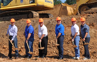 Ruskin® is doubling the size of its research and development center in Grandview, Missouri, to support new product innovation, testing standards and cost-saving improvements for louvers, control dampers, life safety dampers, sound control and air measurement technologies. Pictured (left to right) are Ruskin leaders breaking ground on the expansion: Brian Poe, Director – Engineering and Product Development; Joe Rockhold, R&D Manager; Jim Smardo, Director, Architectural Solutions; Keith Glasch, President; Mark Saunders, Director of Sales and Marketing; Josiah Wiley, Director – Air Control Solutions.