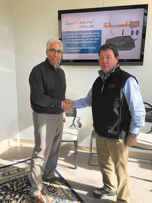 Gordon Ferrell, President of the East Division at East Coast Metal Distributors (left) and Joey Boles, President/Owner of Boles Supply (right) shaking hands during a visit to our corporate office.