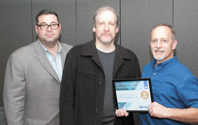 Left to right: Charles Cino, sales engineer, and Ralph Schlenker, principal, both with SRS Enterprises, Middletown, N.J., received the “Rep of the Year–2018—Buy/Resell Reps” award from Stephen Benes, sales manager, Berner International, New Castle, Pa. at the International Air-Conditioning, Heating and Refrigerating Exposition (AHR Expo 2019) Jan. 13 in Atlanta. (Not Pictured is Steve Smith, principal, S & J Equipment, Westfield, Ind., who received the “Rep of the Year-2018––Commission Reps” from Michael Coscarelli, national sales manager, Berner International.