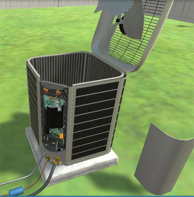 A rendering of a Carrier heat pump that participants will “work on” in the new VR training modules.