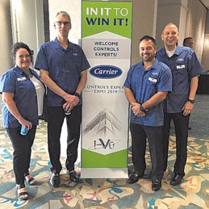 Carrier Controls staff welcomed Carrier Controls Experts to the 2019 Expert Expo. Pictured from left: Susan Powell - Controls Training Manager; Mead Rusert – President, Carrier Controls; Mark Jones, Carrier Controls Business Manager; and Dominic Eorio, Controls Expert Program Manager.