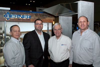 Left to right: Stephen Benes, sales manager, Berner International, New Castle, Pa.; Rob Williamson, president, R. Williamson & Associates LLC, Skokie, Ill.; Charles Cino, sales engineer, SRS Enterprises, Middletown, N.J.; Michael Coscarelli, national sales manager, Berner International. Williamson and Cino both accepted "Rep of the Year–2019" honors for Commercial/Industrial Commission Reps and Buy/Resell Reps respectively, presented by Berner International at the at the International Air-Conditioning, Heating and Refrigerating Exposition (AHR Expo 2020) Feb. 3 in Orlando.