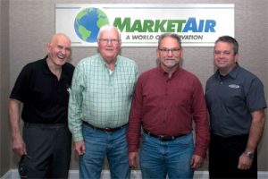 Left to right: Gerry Spanger, president, (right) Marketair Inc., Edison, N.J. presented “Top Gun” Rep of the Year—2019 to Jim Fitzgerald and Phil Thomas, principals at J & P HVAC Sales, Dayton, Tenn.; and Dave Gomer, principal, Denco Inc., Azusa, Calif. The award was presented at the International Air-Conditioning, Heating and Refrigerating Exposition (AHR Expo 2020) Feb. 4 in Orlando. (not pictured: Top Gun Scott Herberg, principal, Pacific NW Reps LLC, Yakima, Wash.)