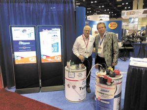 AmRad Vice President Richard Stockman with Global, The Source CEO Dickie Sirotiak at this year’s AHR Expo in Orlando.