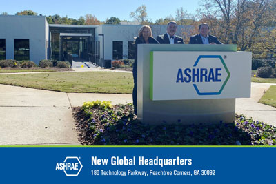 Ginger Scoggins, Chuck Gulledge and Jeff Littleton in front of the new ASHRAE headquarters.