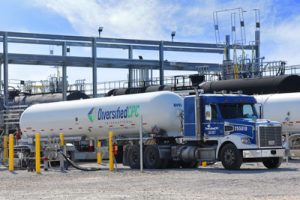 The first LNG shipment from Diversified CPC International’s new Beaumont, Texas facility is loaded onto a truck for delivery to the customer.