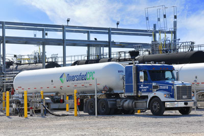 The first LNG shipment from Diversified CPC International’s new Beaumont, Texas facility is loaded onto a truck for delivery to the customer.