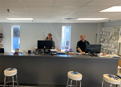Left to right: Zach Mullins, operations manager, and Jaime Spradling, counter sales, at the counter in the new M&A Supply location in Birmingham.