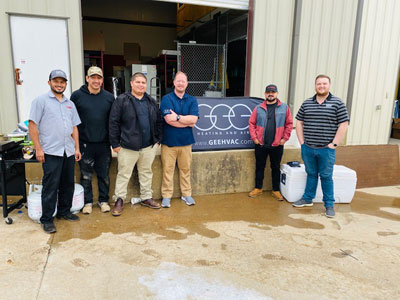 The frontline of Gee Heating and Air Conditioning in Gainesville is: Leo Vazquez, Marco Luevano, Ven Perez, Joseph Gee, Isidro Gutierrez, and Jacob Gee.