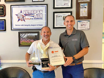 S FL: Veteran AC – SOAR and Top 10 Awards recipient. Veteran AC Owner and President Kevin Henault with Trane Account Manager Dustin Fusillo