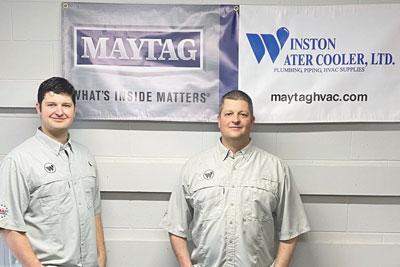 (left to right) Kirk Craddick and Keith Craddick, co-partners at the new Winston Water Cooler, Lubbock, Texas, now distribute Maytag equipment